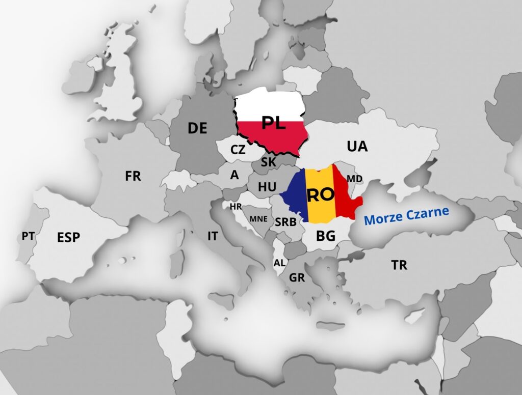 Mapa Europy z Rumunią i Polską